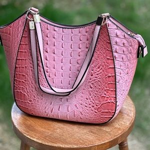 Stylish Pink Faux Crocodile Leather Bag